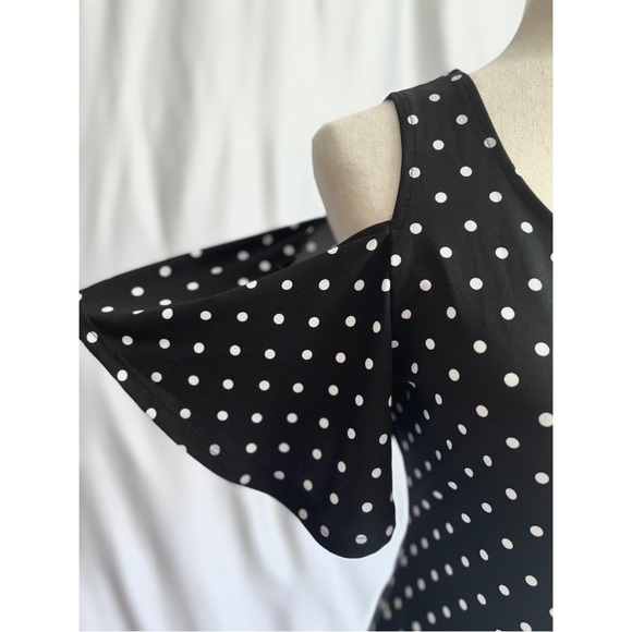 Chico’s Black and White Polka Dot Cold Shoulder Dress - Picture 3 of 6